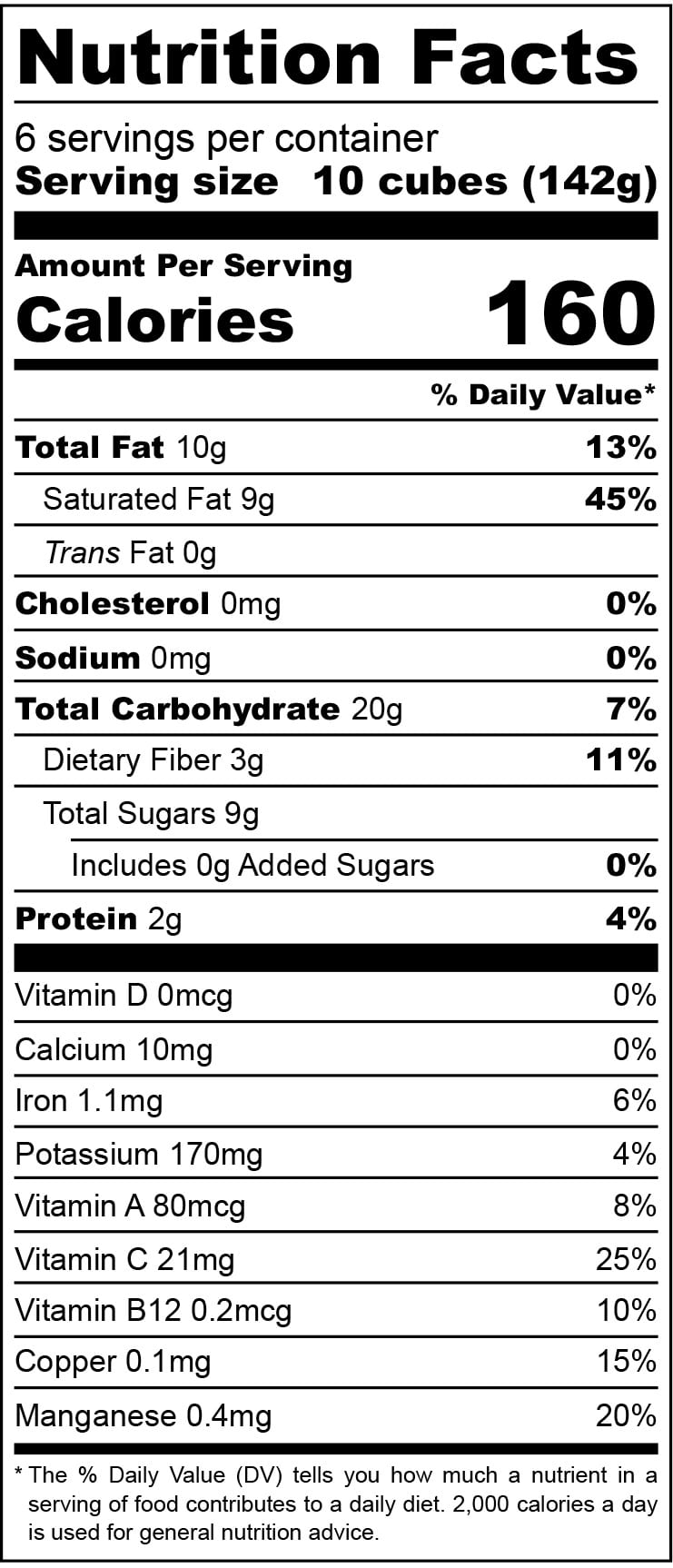 Tropical Blue Colada - Nutritional Label | Live Pure Smoothie Cubes